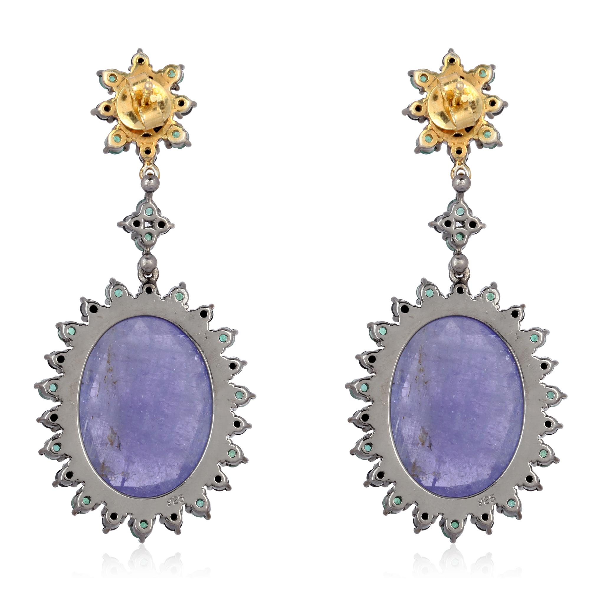 Contemporary 32.36 Carat Tanzanite Emerald Diamond Earrings For Sale