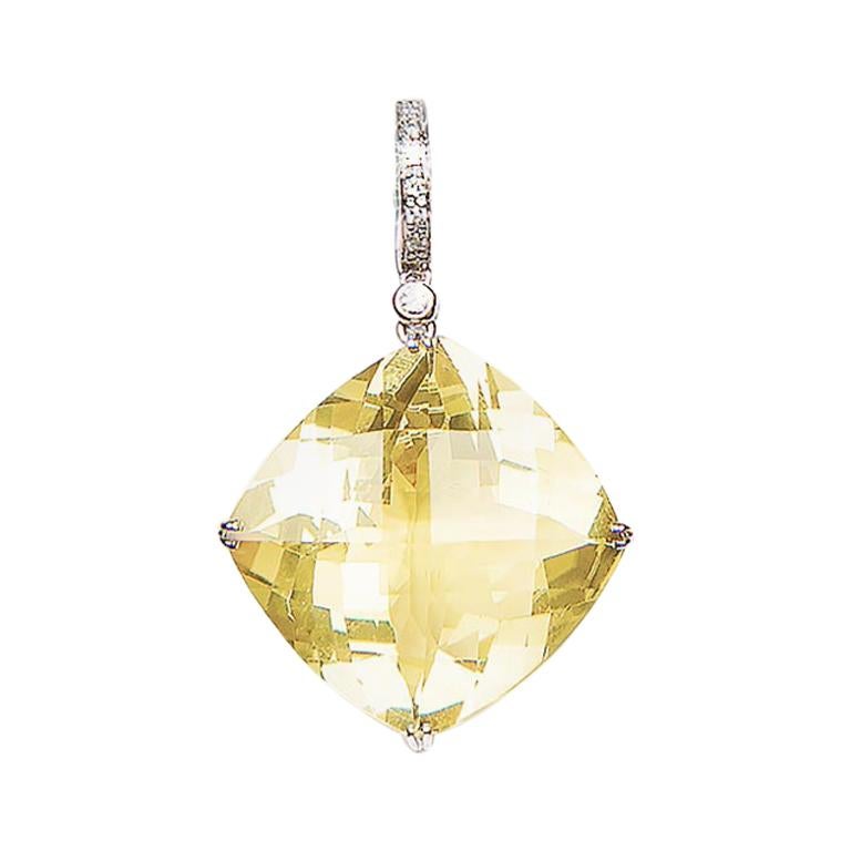 32.39 Carat Lemon Quartz Diamond 18 Karat White Gold Enhancer Natalie Barney For Sale