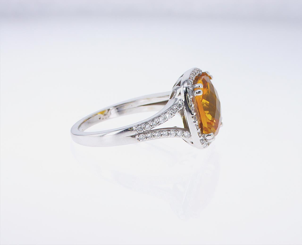 3.23 Carat Cushion Cut Citrine and Diamond Cocktail Ring For Sale 5