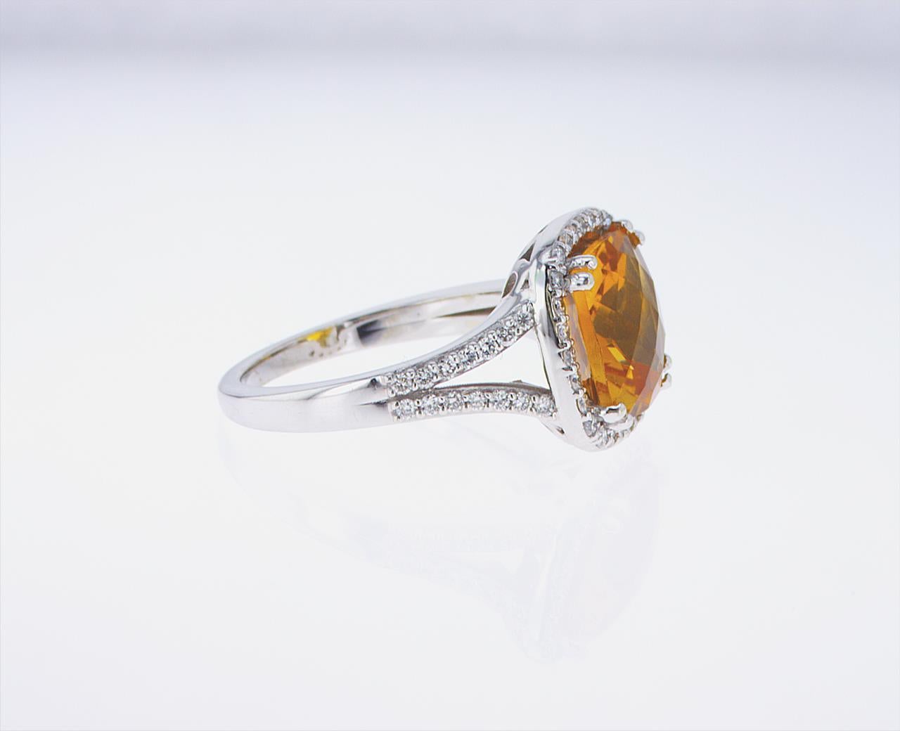 3.23 Carat Cushion Cut Citrine and Diamond Cocktail Ring For Sale 6