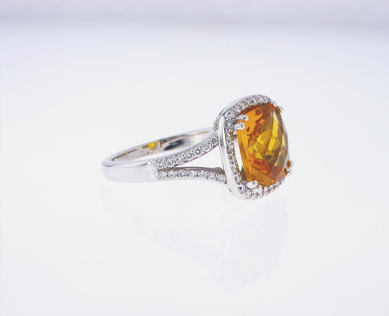 3.23 Carat Cushion Cut Citrine and Diamond Cocktail Ring For Sale 8