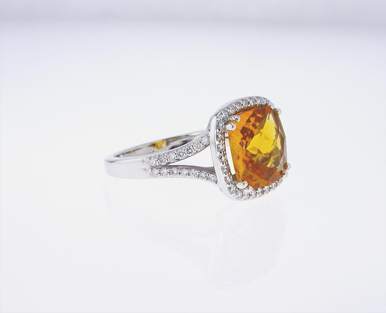 3.23 Carat Cushion Cut Citrine and Diamond Cocktail Ring For Sale 9