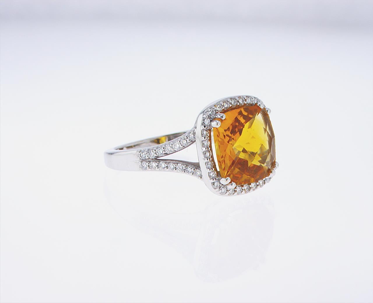 3.23 Carat Cushion Cut Citrine and Diamond Cocktail Ring For Sale 10