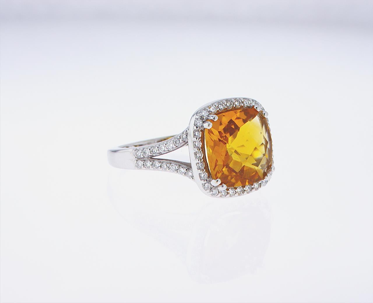 3.23 Carat Cushion Cut Citrine and Diamond Cocktail Ring For Sale 11