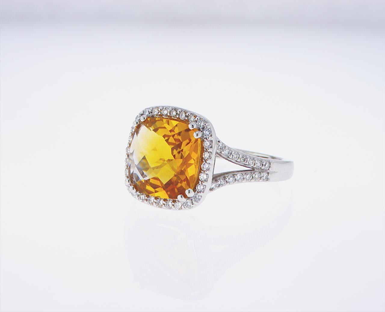 3.23 Carat Cushion Cut Citrine and Diamond Cocktail Ring In New Condition For Sale In New York, NY