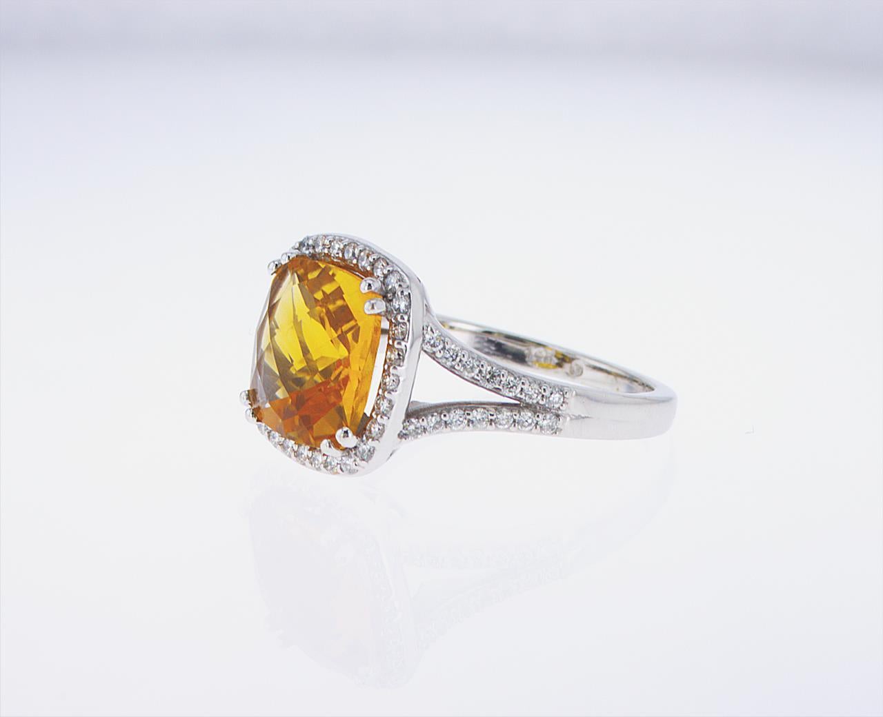 3.23 Carat Cushion Cut Citrine and Diamond Cocktail Ring For Sale 1