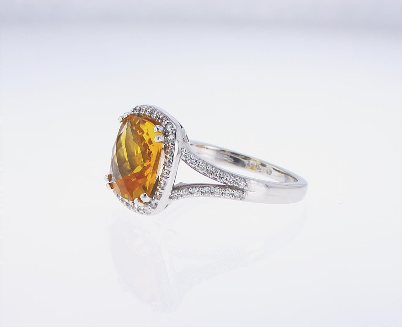 3.23 Carat Cushion Cut Citrine and Diamond Cocktail Ring For Sale 2