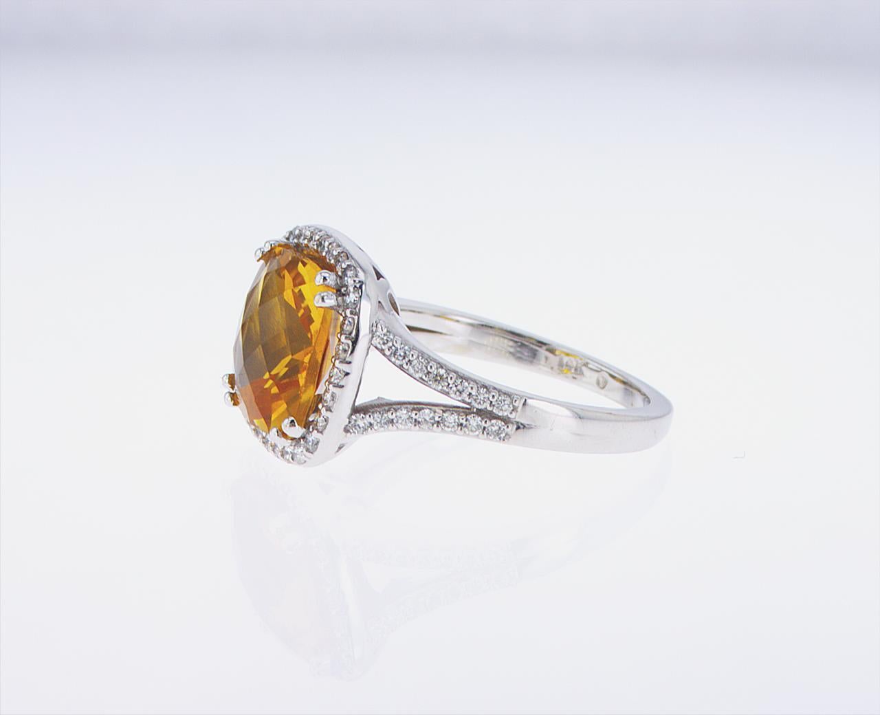 3.23 Carat Cushion Cut Citrine and Diamond Cocktail Ring For Sale 3