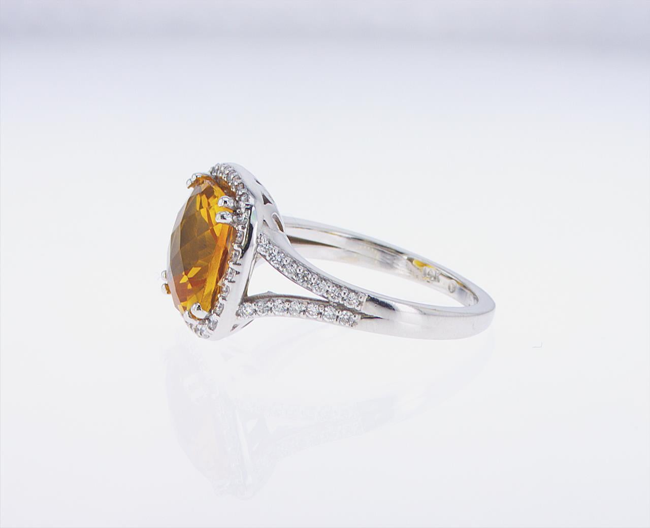 3.23 Carat Cushion Cut Citrine and Diamond Cocktail Ring For Sale 4