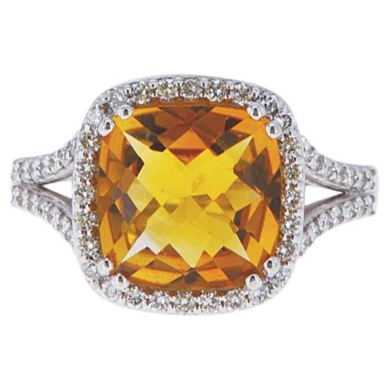 3.23 Carat Cushion Cut Citrine and Diamond Cocktail Ring For Sale