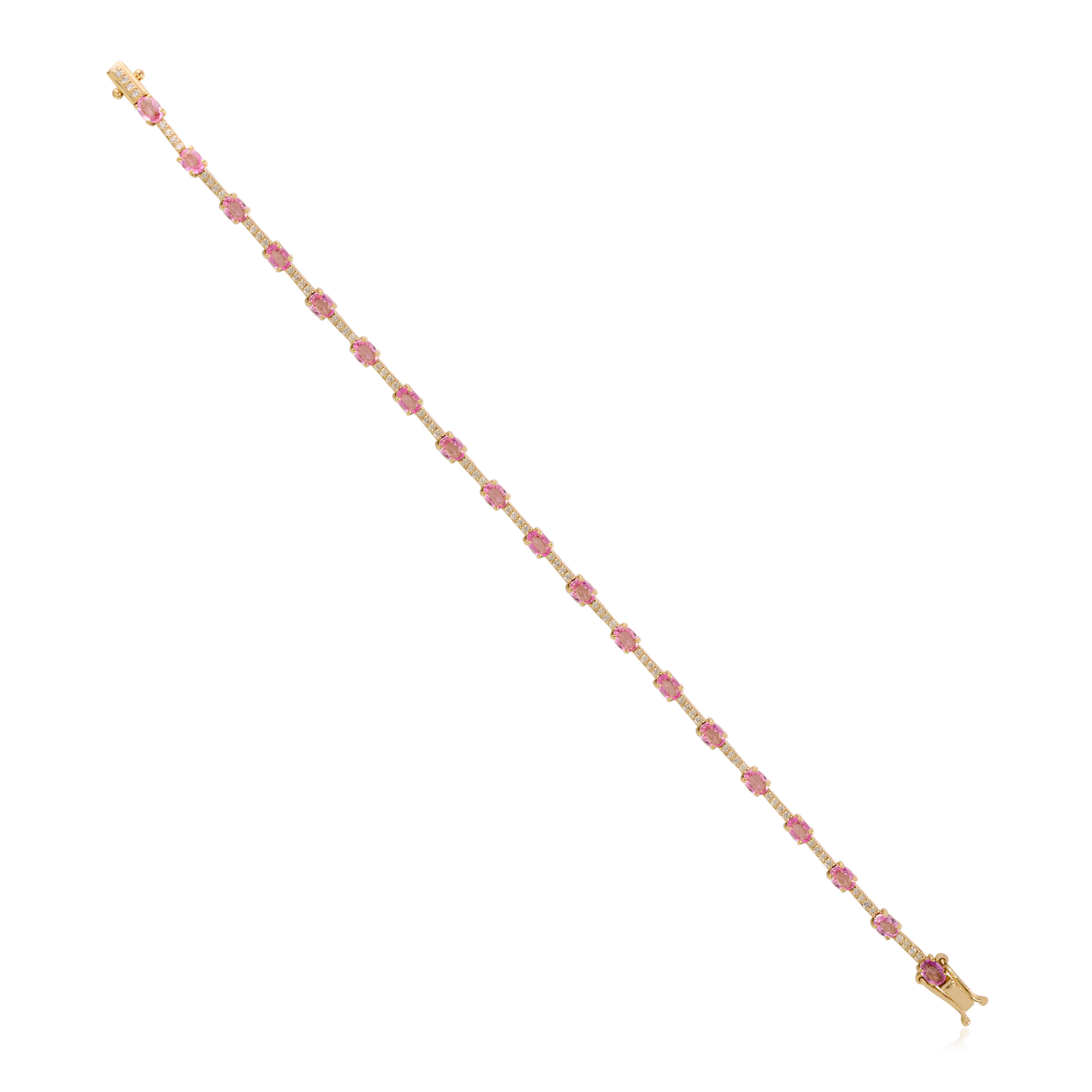 3.23Ct Pink Sapphire and Diamond Tennis bracelet in 14K Yellow Gold Fine Jewelry en vente 1