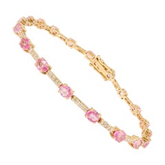 3.23Ct Pink Sapphire and Diamond Tennis bracelet in 14K Yellow Gold Fine Jewelry