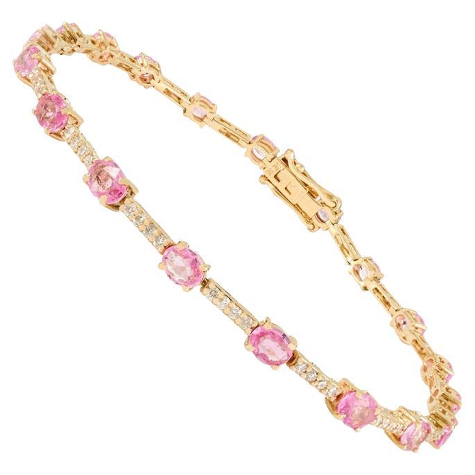 3.23Ct Pink Sapphire und Diamond Tennisarmband in 14K Gelbgold Feiner Schmuck