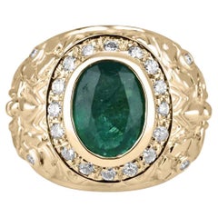 3.23tcw 14K Emeraude Ovale & Diamant Halo Floral Bezel Set Statement Ring