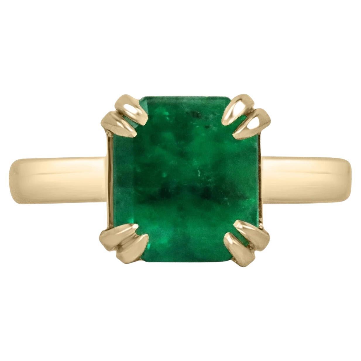 3.24 Carat AAA+ Colombian Emerald Asscher Cut, Double Prong Solitaire Ring 18K For Sale