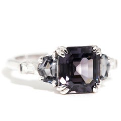 3.24 Carat Asscher Grey Spinel and Diamond 18 Carat White Gold Cocktail Ring