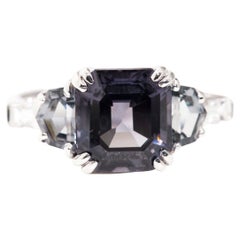 3.24 Carat Asscher Grey Spinel and Diamond 18 Carat White Gold Cocktail Ring