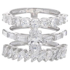 3,24 Karat Baguette & runder Diamant Drei-Ring aus 18 Karat Weißgold Schmuck mit drei Ringen