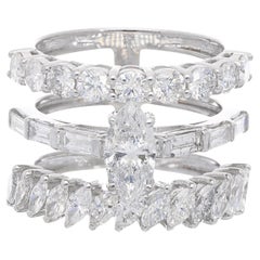 3.24 Carat Baguette 
Round Diamond Three Band Ring 18 Karat White Gold Jewelry