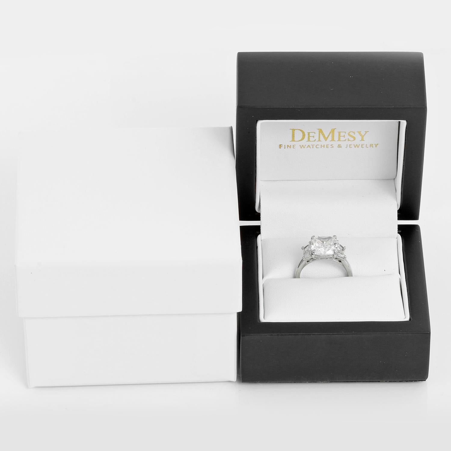 3.24 Carat Cushion Cut Diamond Engagement Ring Size 4.5 For Sale 4