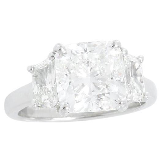 3.24 Carat Cushion Cut Diamond Engagement Ring Size 4.5 For Sale