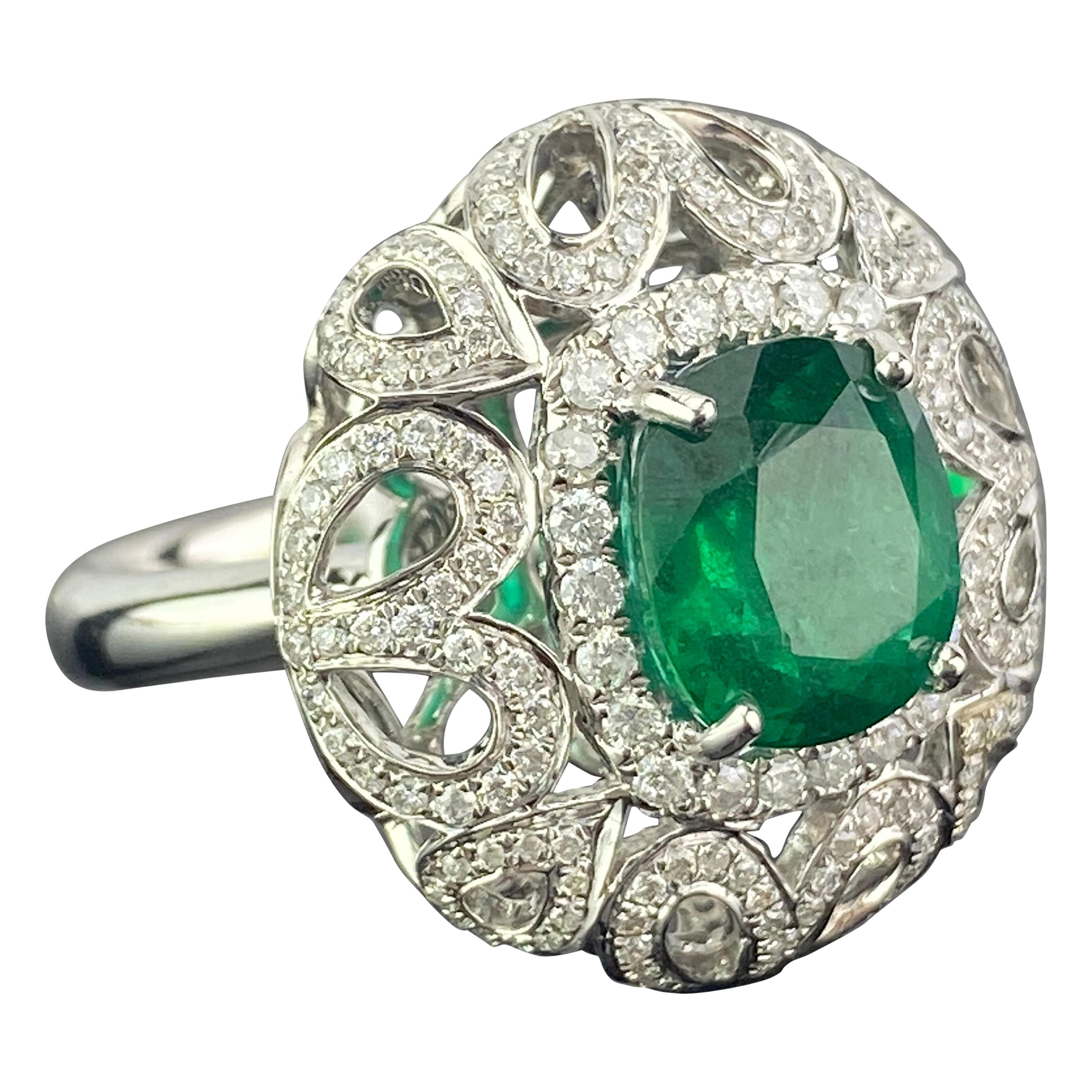 3.24 Carat Cushion Cut Emerald and Diamond Cocktail Ring