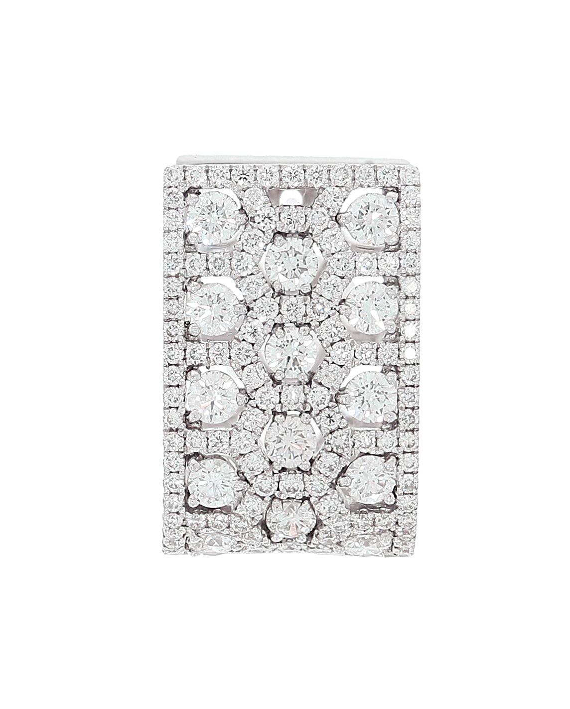 Simple and elegant rectangular shaped 18 carat white gold earrings by Chatila set with 240 diamonds totaling 3.24 carats. Can be worn modestly on any occasion. Each earring closes with a lever back.