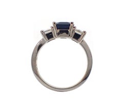 3.24 Carat Emerald Cut Sapphire and Diamond Ring in Platinum