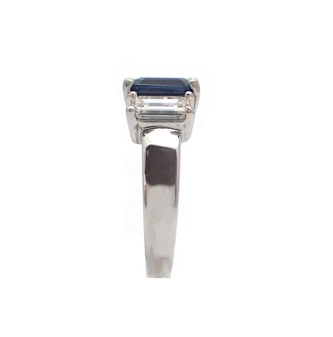 3.24 Carat Emerald Cut Sapphire and Diamond Ring in Platinum In Excellent Condition For Sale In New York, NY