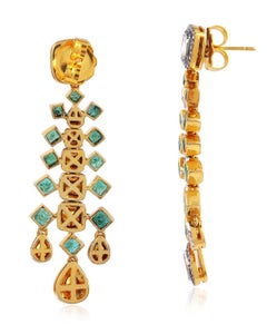 3.24 Carat Emerald Rose Cut Diamond Earrings