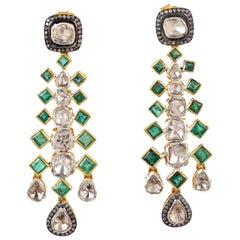 3.24 Carat Emerald Rose Cut Diamond Earrings