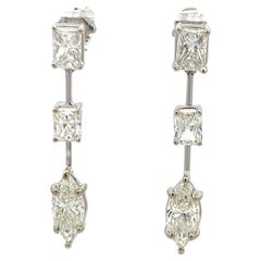 3.24 Carat Marquis Radiant Cut J-K VS Diamond 14 Karat White Gold Drop Earrings