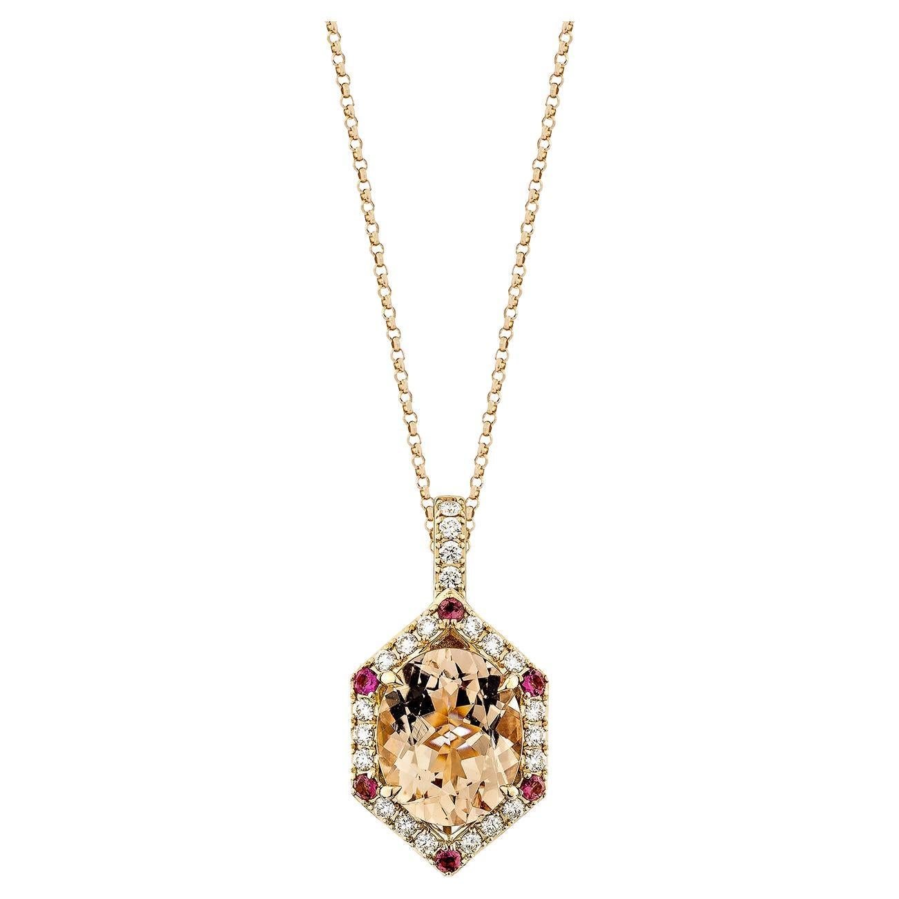 Sunita Nahata Morganite 3.24ct. Pendant in 18KRG with pink Tourmaline & Diamond.