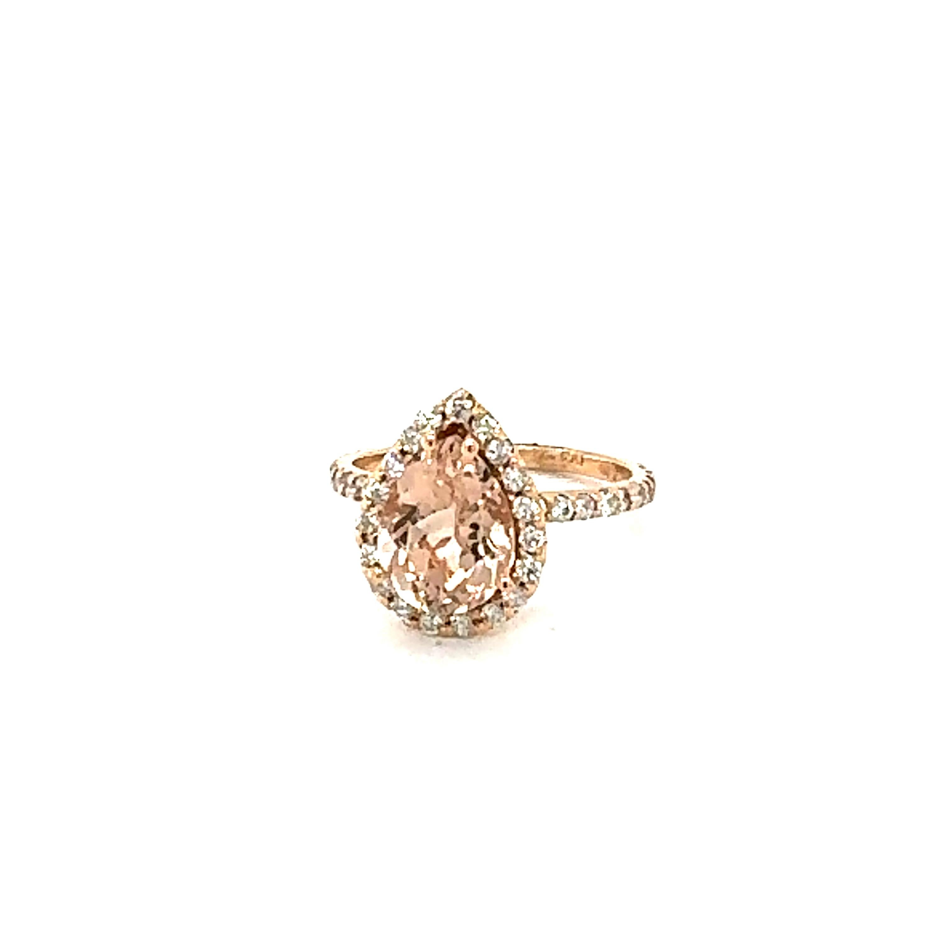 Contemporary 3.24 Carat Morganite Diamond Rose Gold Engagement Ring For Sale