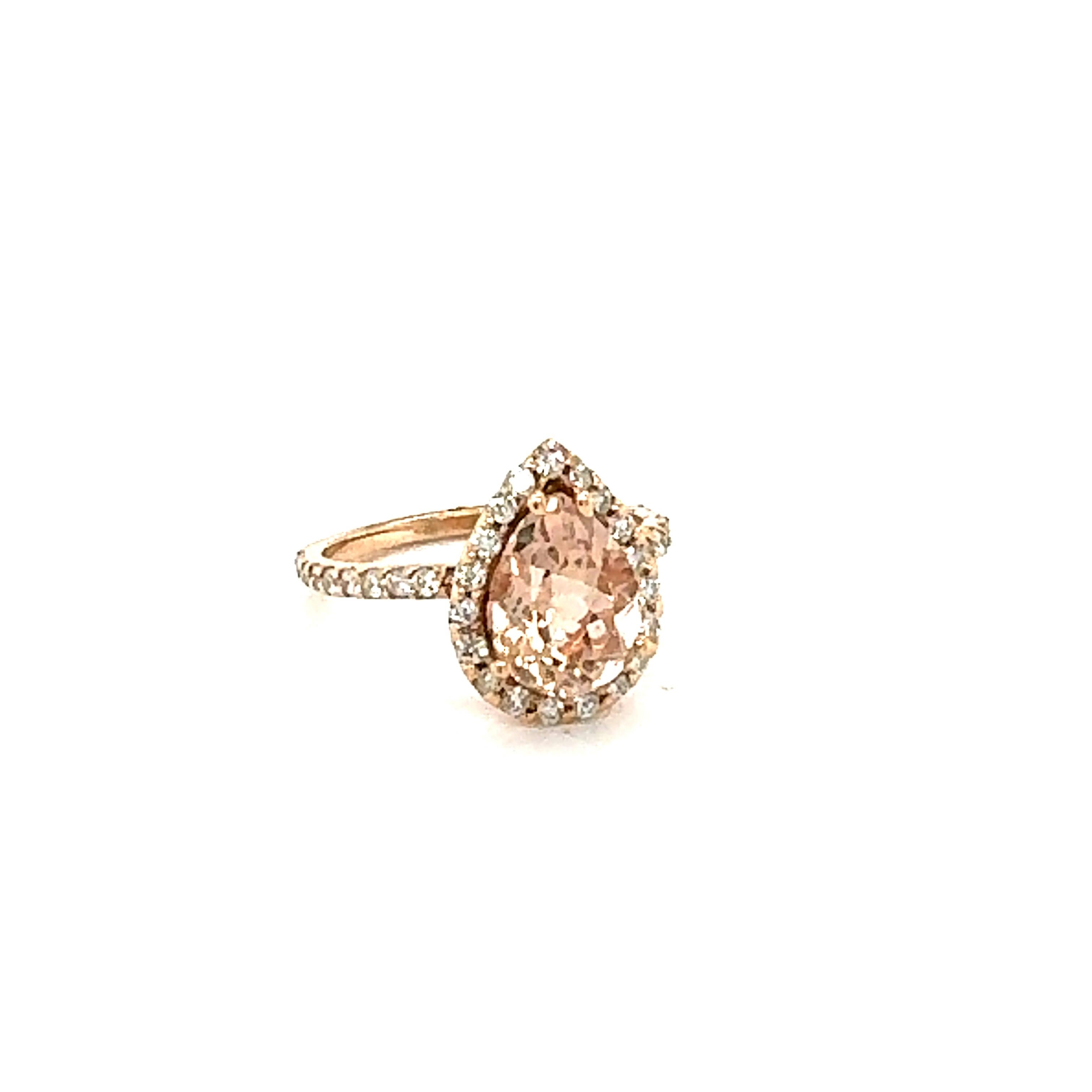 Pear Cut 3.24 Carat Morganite Diamond Rose Gold Engagement Ring For Sale