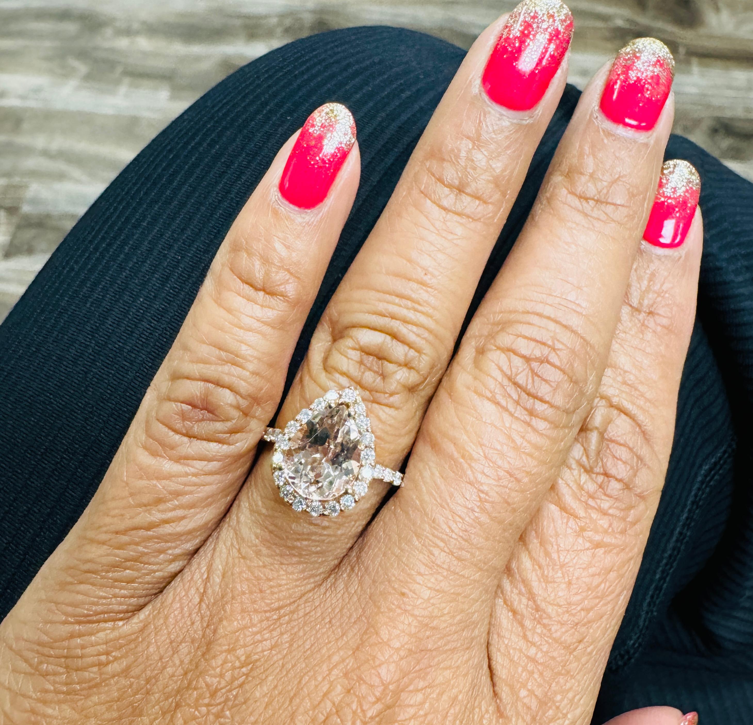Women's 3.24 Carat Morganite Diamond Rose Gold Engagement Ring For Sale
