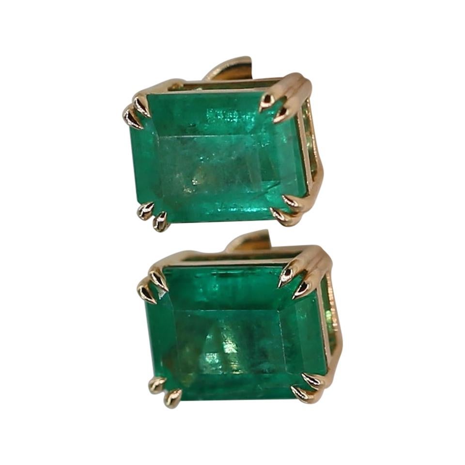 3.24 Carat Natural Emerald Stud Earrings 18k Yellow Gold