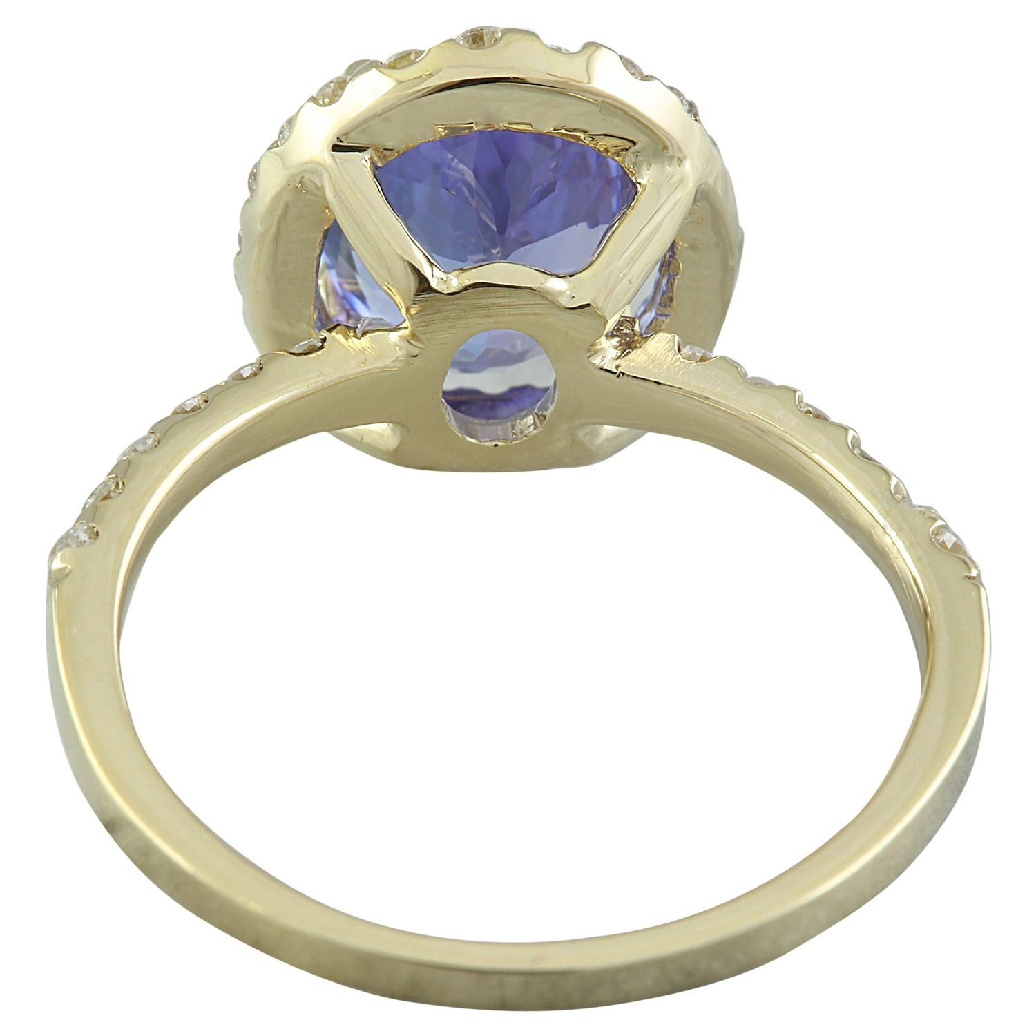 3.24 Carat Natural Tanzanite 14 Karat Solid Yellow Gold Diamond Ring In New Condition For Sale In Los Angeles, CA