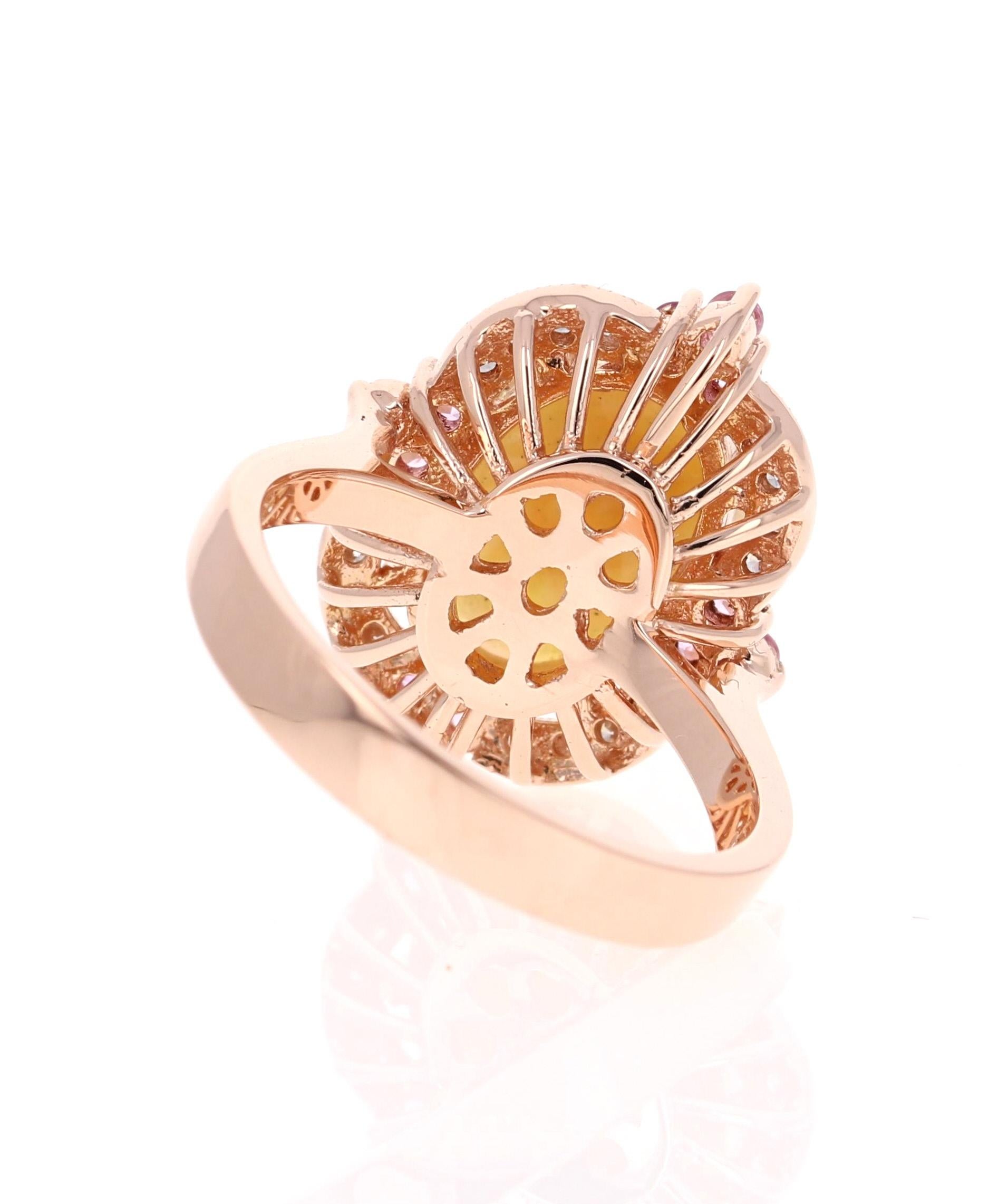 Oval Cut 3.24 Carat Opal Diamond 18 Karat Rose Gold Ring For Sale