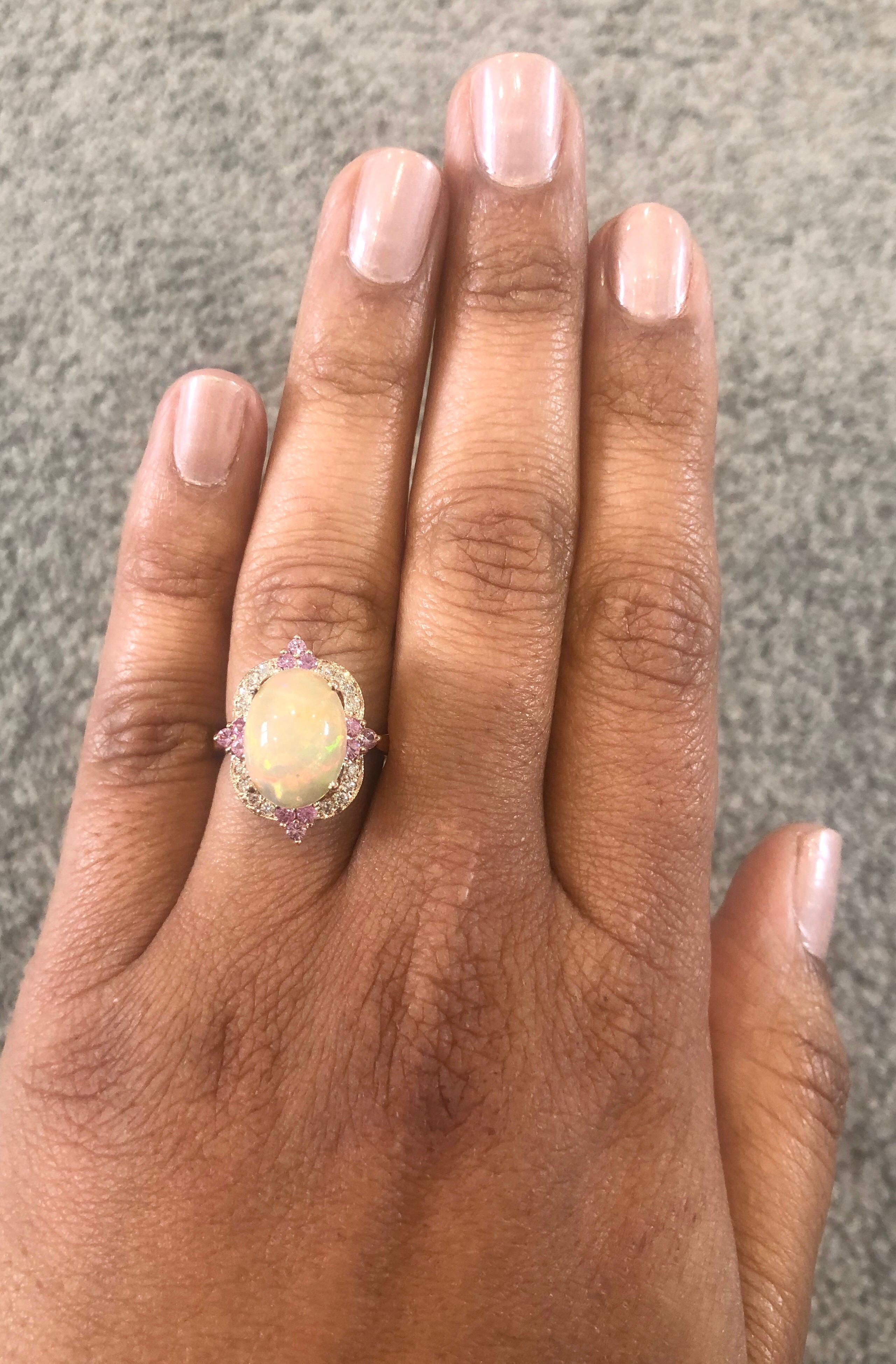 3.24 Carat Opal Diamond 18 Karat Rose Gold Ring In New Condition For Sale In Los Angeles, CA