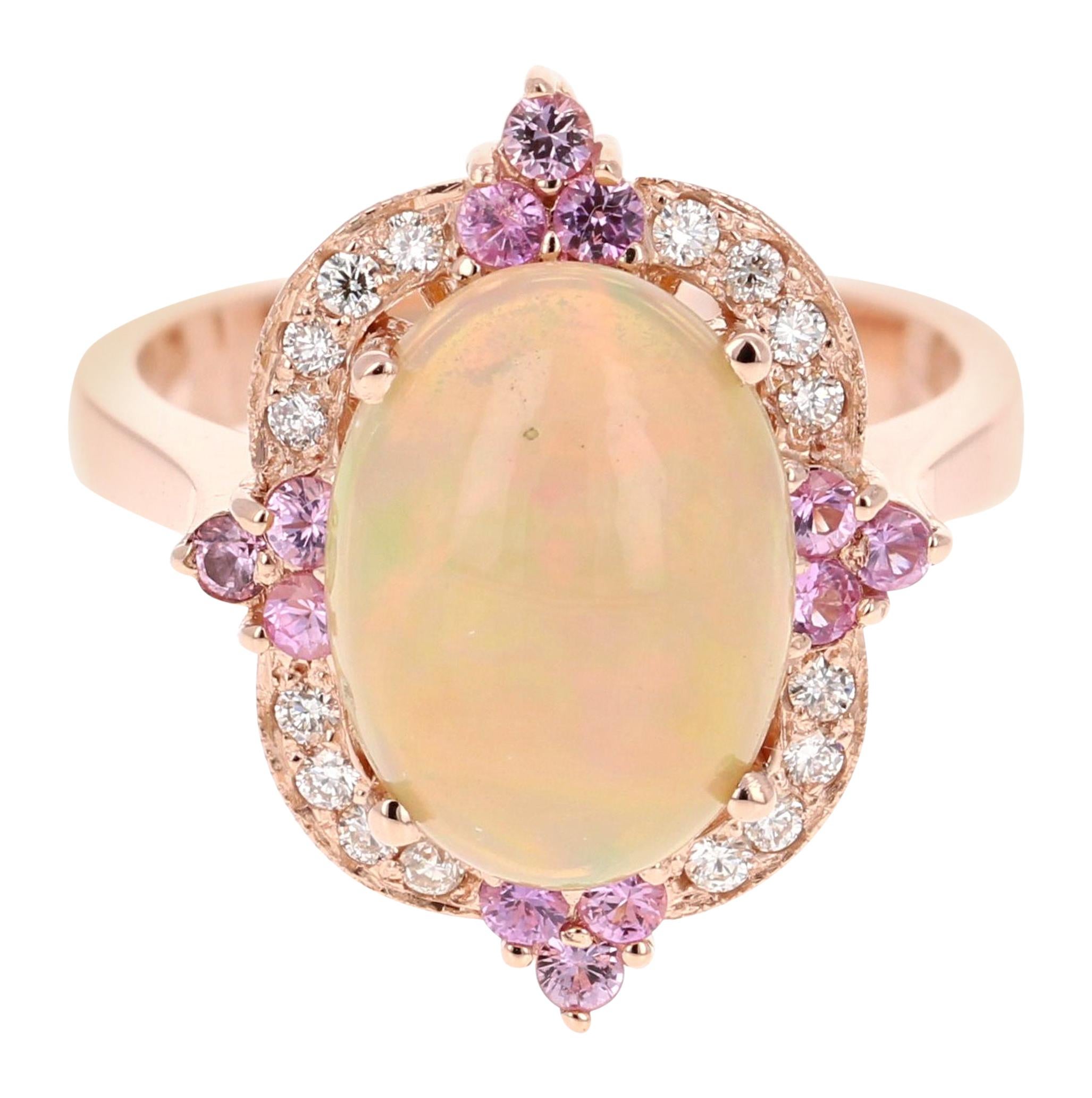 3.24 Carat Opal Diamond 18 Karat Rose Gold Ring For Sale