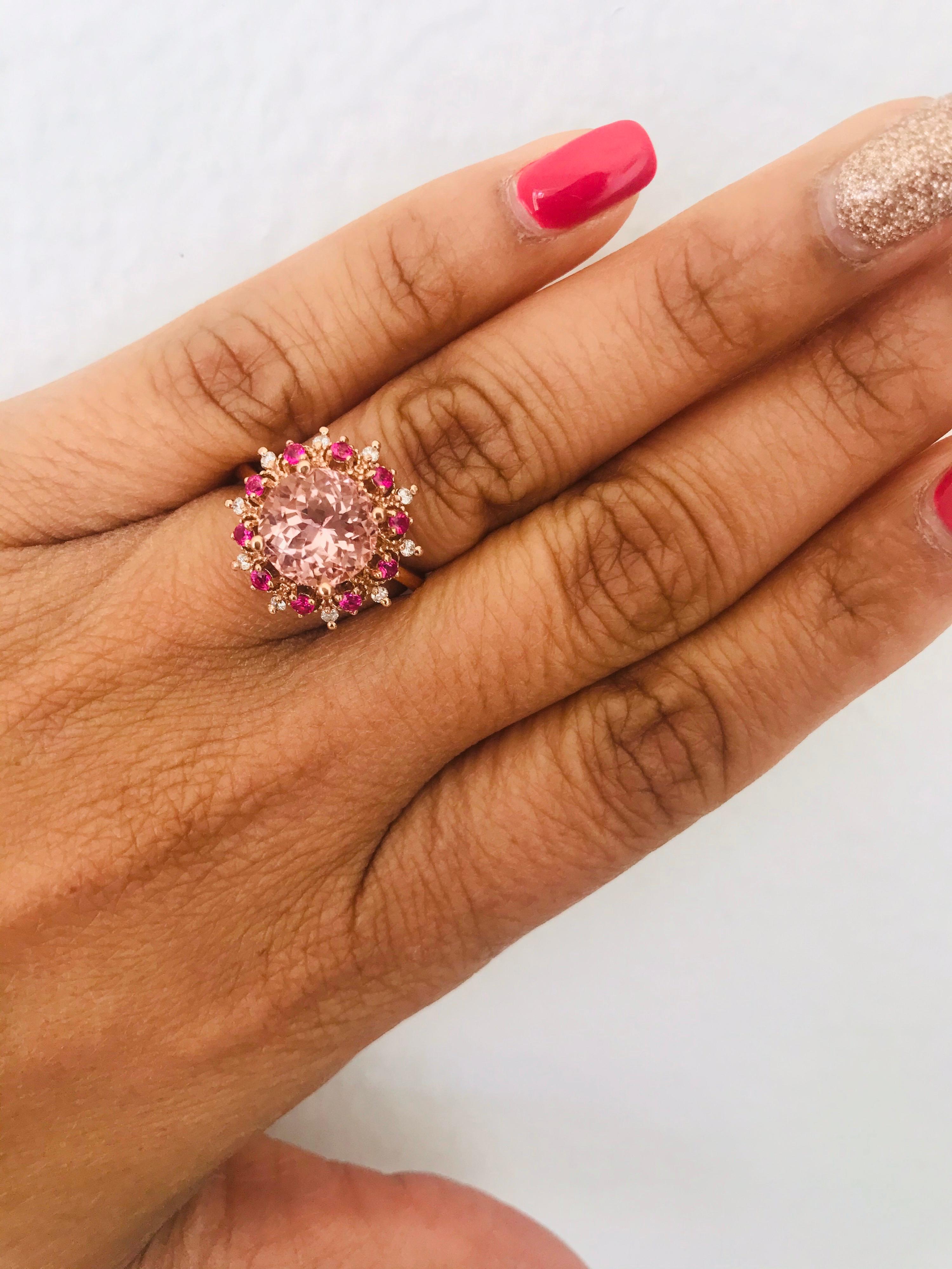 3.24 Carat Morganite, Pink Sapphire and Diamond 14K Rose Gold Cocktail Ring In New Condition In Los Angeles, CA