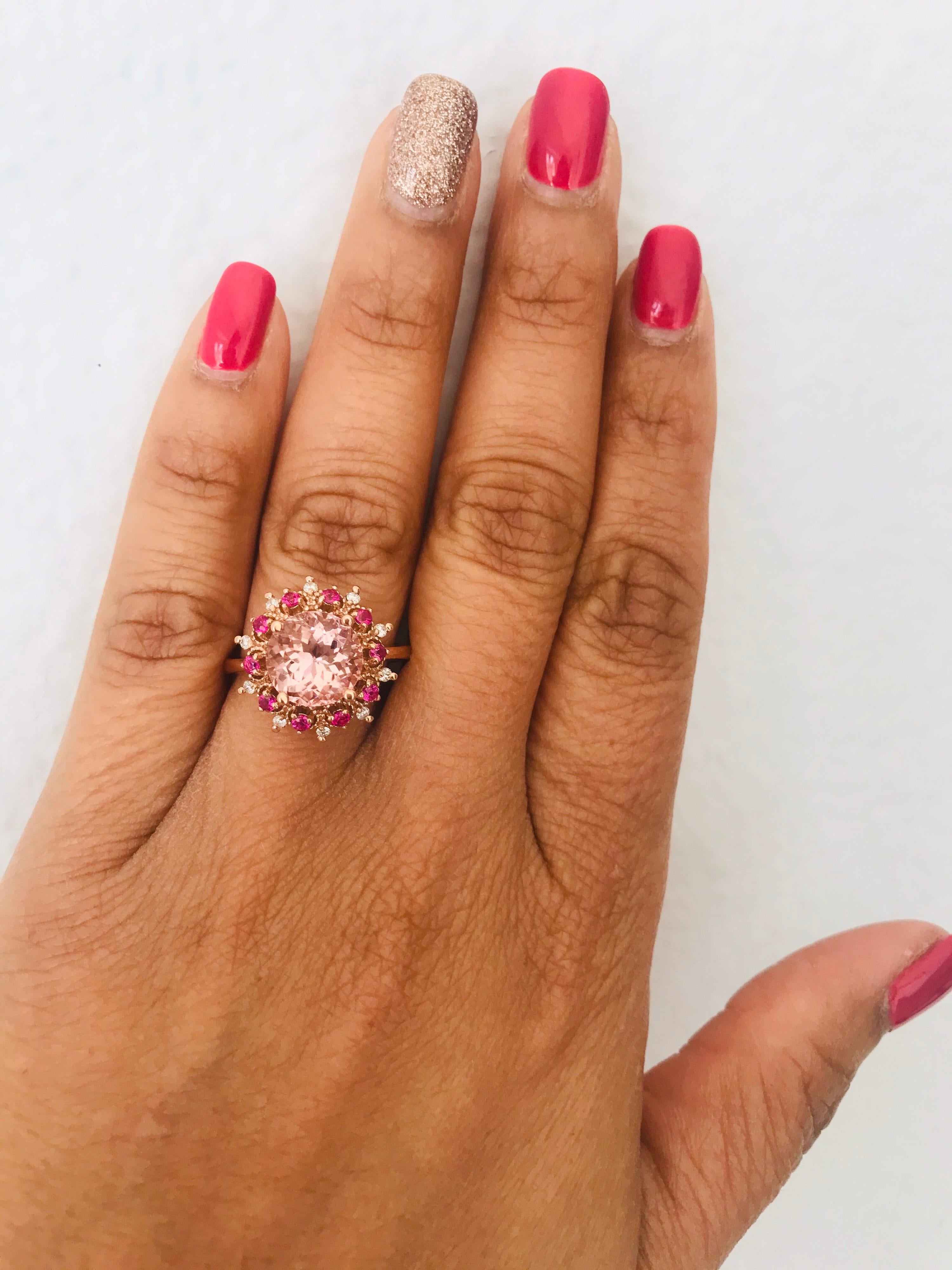 Women's 3.24 Carat Morganite, Pink Sapphire and Diamond 14K Rose Gold Cocktail Ring