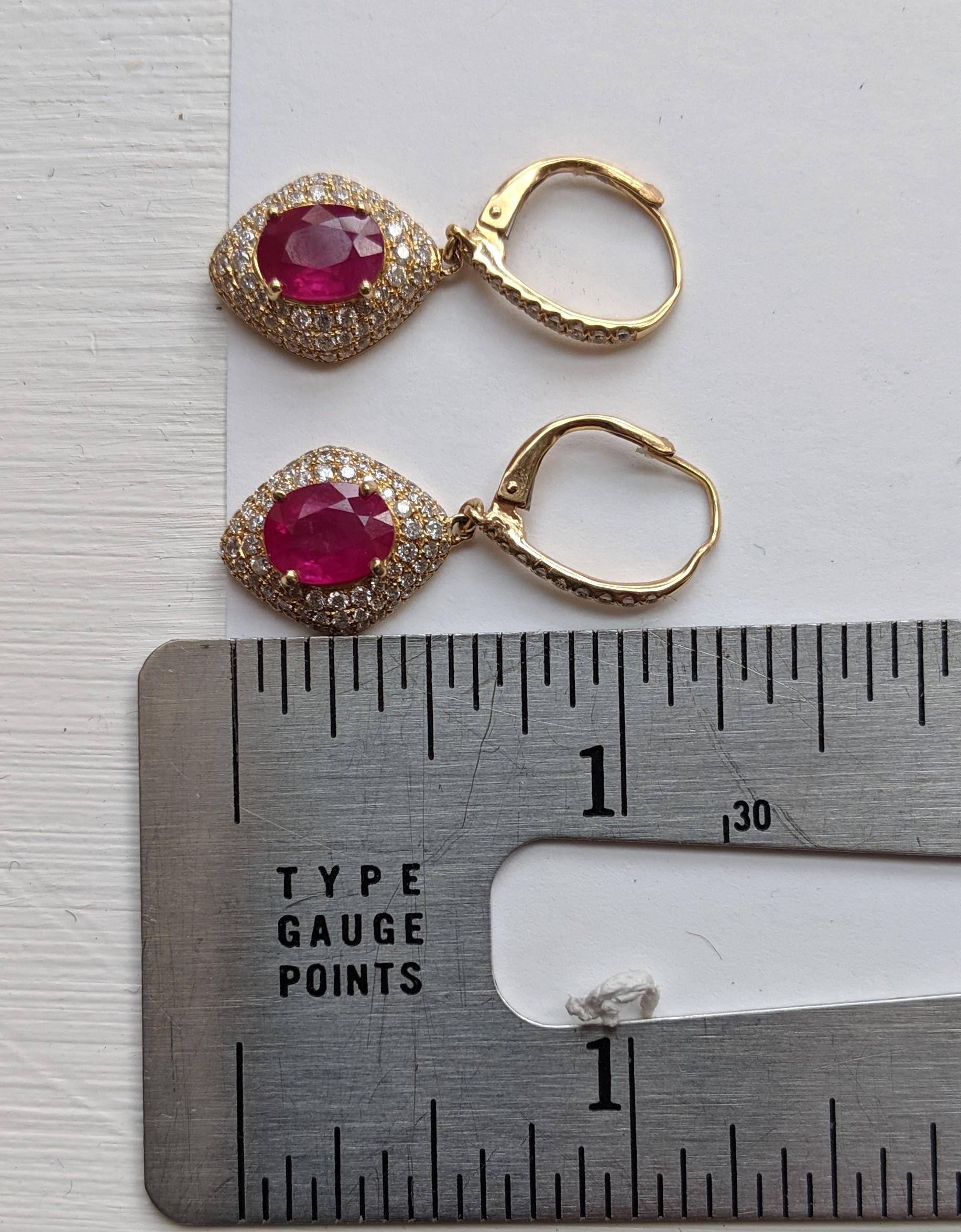 Oval Cut 3.24 Carat Ruby and Diamond Earrings For Sale