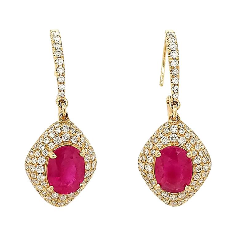 3.24 Carat Ruby and Diamond Earrings For Sale