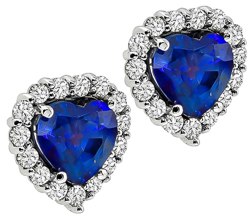 3.24 Carat Sapphire Diamond Gold Heart Earrings In Good Condition In New York, NY