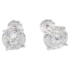 3.24 Carats Natural Diamond Round Shape Studs 14 Karat White Gold
