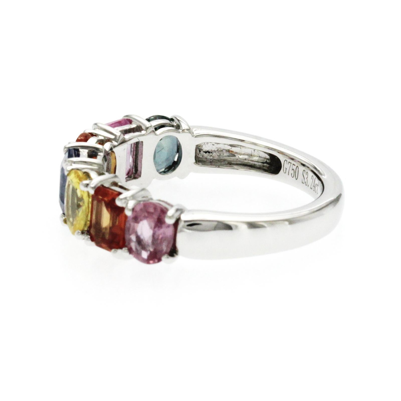 3.24 Ct Multi Color Sapphire 18K White Gold Band Ring For Sale 1