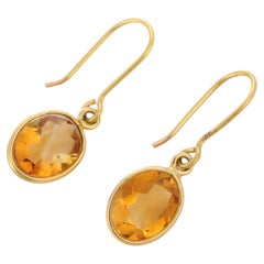 3.24 ct Oval Cut Citrine Dangle Drop Earrings Mounted with 18K Yellow Gold