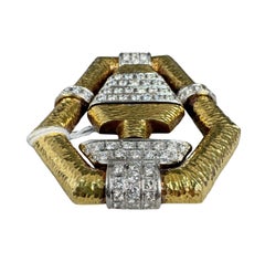 3.24 ctw Mid-Century Style Diamond & Textured 18K Two-Tone Gold Brooch